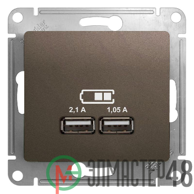 Розетка USB 2-м СП Glossa тип A+A 5В/2100мА 2х5В/1050мА механизм шоколад SchE GSL000833