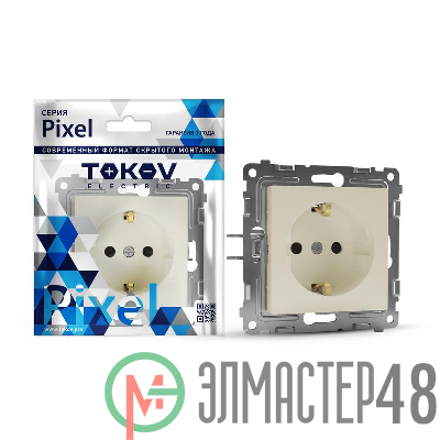 Розетка 1-м СП Pixel 16А IP20 с заземл. защ. шторки механизм беж. TOKOV ELECTRIC TKE-PX-R1ZSF-C02