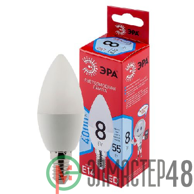 Лампа светодиодная B35-8W-840-E14 R (диод свеча 8Вт нейтр. E14) Эра Б0050200