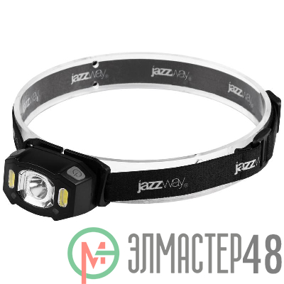 Фонарь налобный AccuH3-L5W-bk 5Вт LED + 2хRED SMD IP54 аккумулятор 1200мА.ч 5 режимов: 100проц. 180лм 3.5ч/50проц. 110лм 5.5ч/30проц. 65лм 15ч/красн. 28ч/мигающ. красн. 12ч управл. жестами черн. JazzWay 5036703