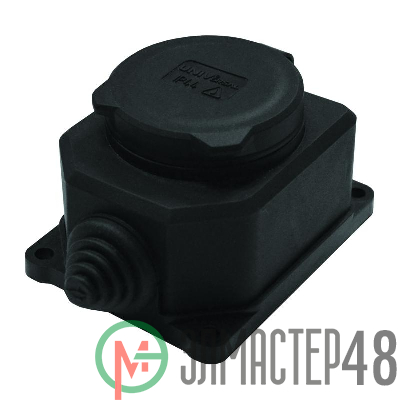 Розетка настенная 1-м 1ф "КОМПАКТ" с загл IP44 16А каучук черный UNIVersal 3032