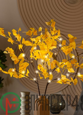 Ветвь гинкго иммитация 90см 32LED тепл. бел. IP44 6ч таймер провод корич. 50см КОСМОС KOC_INT-B130