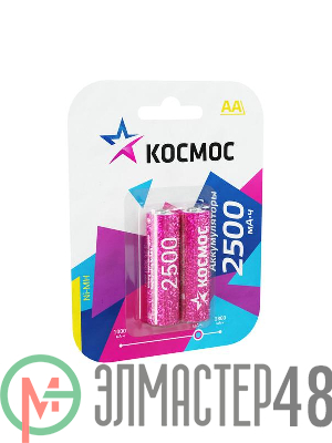 Аккумулятор R6 NI-MN 2500мА.ч BP-2 (блист.2шт) Космос KOCR6NIMH2500MAH2BL
