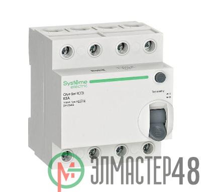 Выключатель дифференциального тока City9 Set 4п 63А 100мА A-S 400В SE C9R76463