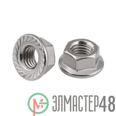 Гайка шестигранная DIN6923 оцинк. с фланцем М6 (уп.200шт) пакет Tech-Krep 141611