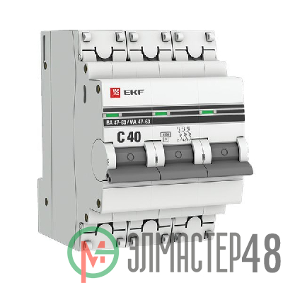 Выключатель автоматический модульный 3п C 40А 4.5кА ВА 47-63 PROxima EKF mcb4763-3-40C-pro