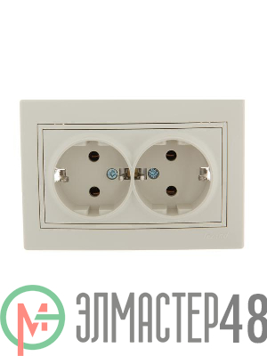 Розетка 2-м СП Мира керам. с заземл. крем/крем. Lezard 701-0303-127