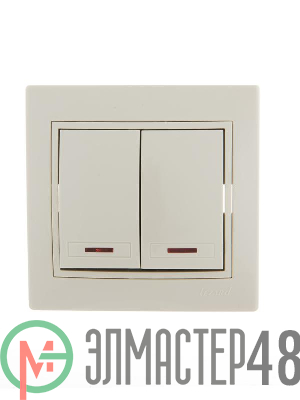 Выключатель 2-кл. СП Мира 10А IP20 с подсветкой крем./крем. LEZARD 701-0303-112