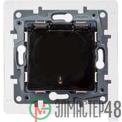 Розетка 1-м СП Etika 16А IP44 250В с заземл. со шторками с защ. крышкой безвинтов. зажимы антрацит Leg 672626