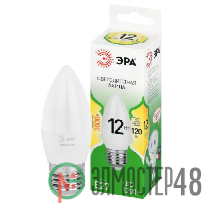 Лампа светодиодная GREEN LINE B35-12W-830-E27 GL 12Вт свеча 3000К свет тепл. E27 Эра Б0067137