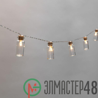 Гирлянда светодиодная "Баночки" 1.5м 10LED тепл. бел. провод прозр. 2хAA (батарейки не в комплекте) Neon-Night 303-096