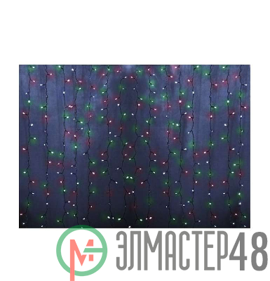 Гирлянда Дождь "ПЛЕЙ-ЛАЙТ" 2х1.5м 192LED 12Вт 220В IP44 фиксинг RGB силикон. провод NEON-NIGHT 235-309-6