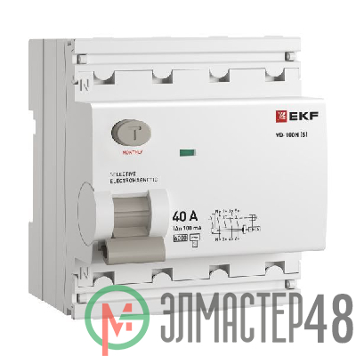 Выключатель дифференциального тока 4п 40А 100мА тип AC 6кА ВД-100N (S) электромех. PROxima EKF E1046MS40100