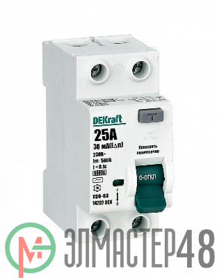 Выключатель дифференциального тока 2P 25А 30мА тип AC 6кА УЗО-03 SchE 14207DEK