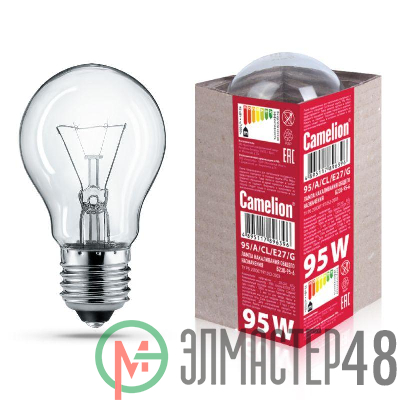 Лампа электрич. накаливания 95/A/CL/E27/G с прозр. колбой ЛОН ГОФРА Б230-95-6 Camelion 15043