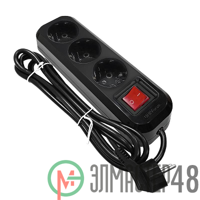 Удлинитель 3х2м с заземл. 16А IP20 S-303 ПВС 3х1 с выкл. черн. UNIVersal 2019