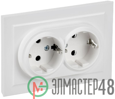 Розетка 2-м СП BRITE РС12-3-БрАБ 16А в сборе с заземл. без защ. шторок арктич. бел. IEK BR-R21-16-K91-F