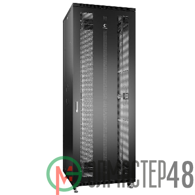 Шкаф монтажный телекоммуникационный напольн. ND-05C-47U80/80-BK 19дюйм 47U 800х800х2277мм для распределит. и серверн. оборудования; передн. и задн. перфорир. двери ручка с замком RAL 9004 черн. Cabeus 8569c