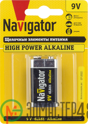 Элемент питания алкалиновый "крона" 94 756 NBT-NE-6LR61-BP1 (блист.1шт) Navigator 94756