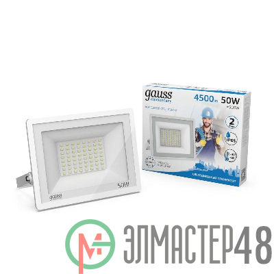 Прожектор светодиодный Elementary 50Вт 3500лм IP65 6500К бел. Gauss 613120350