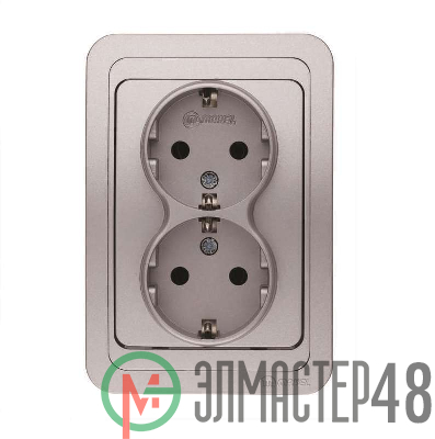 Розетка 2-м СП Mimoza 16А IP20 с заземл. серебр./серебр. Makel 23482