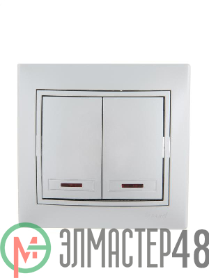 Выключатель 2-кл. СП Мира 10А IP20 с подсветкой метал. сер. LEZARD 701-1010-112