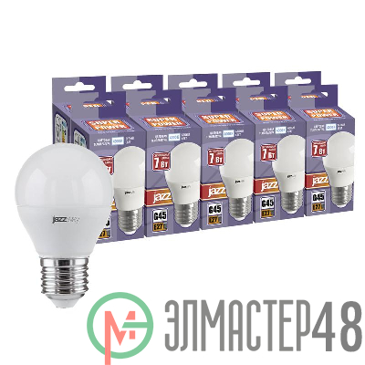 Лампа светодиодная PLED-SP 7Вт G45 4000К нейтр. бел. E27 230В 50Гц (уп.10шт) JazzWay 5018983