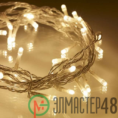 Гирлянда светодиодная универсальная 10LED тепл. бел. 1.5м питание 2хАА провод прозр. Neon-Night 303-072