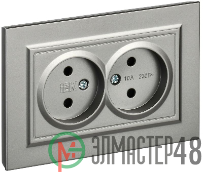 Розетка 2-м СП BRITE РС12-2-БрС 10А в сборе без заземл. без защ. шторок сталь IEK BR-R20-10-K46-F