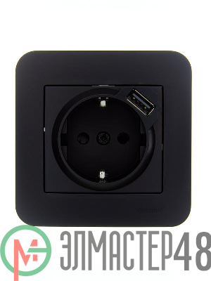 Розетка 1-м СП ASTI 16А IP20 с заземл. с заряд. устройством USB в сборе черн. бархат. LEZARD 7081-4242-181
