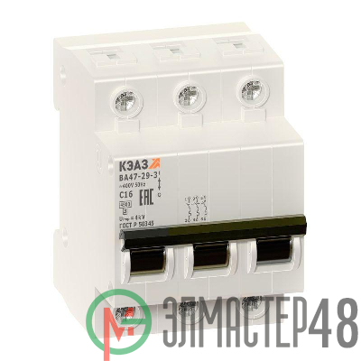 Выключатель автоматический модульный 3п C 32А 4.5кА ВА47-29-3C32-УХЛ3 КЭАЗ 141616