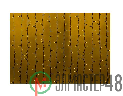Гирлянда Дождь "ПЛЕЙ-ЛАЙТ" 2х1.5м 360LED 22Вт IP44 230В жел.; фиксинг черн. провод NEON-NIGHT 235-121