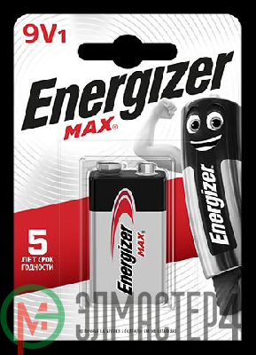 Элемент питания алкалиновый "крона" MAX 6LR61 BL1 (1/12/4320) (блист.1шт) Energizer E301531801