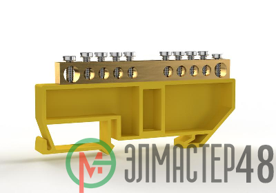 Шина PE "земля" на DIN-изоляторе 6х9мм 10 отвер. латунь TOKOV ELECTRIC TKE-BCB-69-10-DIN/PE
