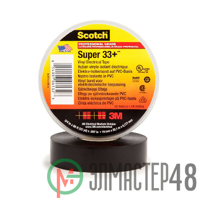 Изолента ПВХ 19мм (рул.20м) Scotch Super 33+ черн. 3М 7000042541