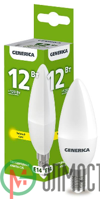 Лампа светодиодная C35 12Вт свеча 3000К E14 230В GENERICA LL-C35-12-230-30-E14-G