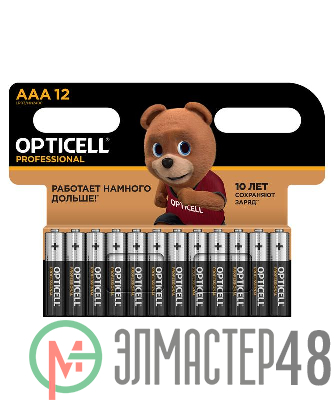 Элемент питания алкалиновый AAA/LR03 (блист. 12шт) Professional Opticell 5052006