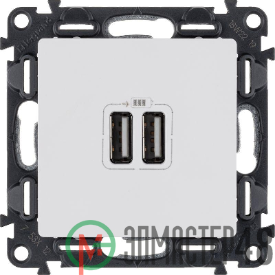 Механизм розетки USB Valena Life 2 разъема 240В/5В 1500мА с лиц. панелью бел. Leg 753412