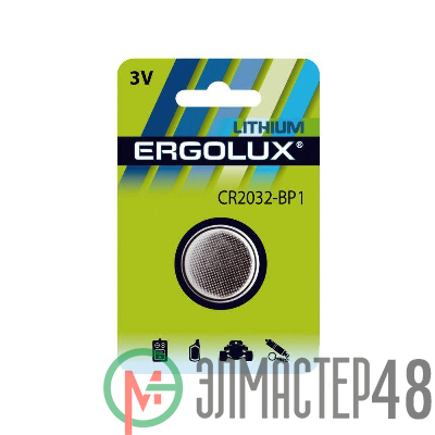 Элемент питания литиевый CR2032 BL-1 (блист.1шт) 3В Ergolux 15076