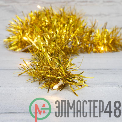 Гирлянда светодиодная "Мишура" золот. 1.5м 10LED тепл. бел. провод прозр.. 2хAA (батарейки не в комплекте) Neon-Night 304-012