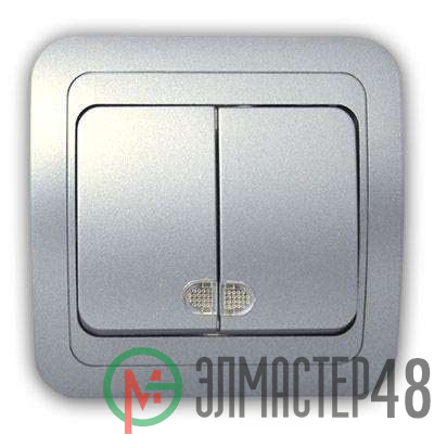 Выключатель 2-кл. 2п СП Mimoza 10А IP20 с подсветкой серебр./серебр. Makel 23423