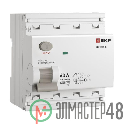 Выключатель дифференциального тока 4п 63А 300мА тип AC 6кА ВД-100N (S) электромех. PROxima EKF E1046MS63300