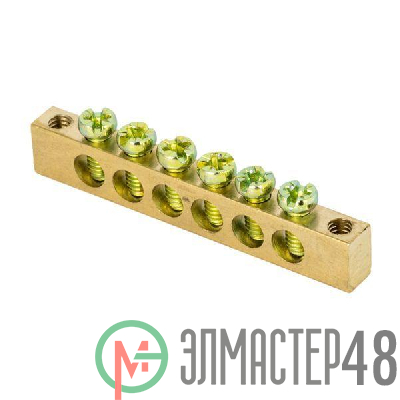 Шина PEN "ноль-земля" 6х9 6 отвер. латунь крепеж по краям PROxima EKF sn0-63-06-k
