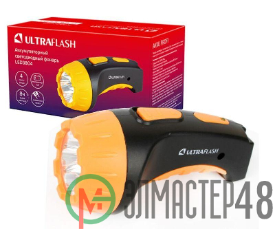 Фонарь LED 3804 (аккум 220В черн/жел. 4 LED; SLA пласт. короб) Ultraflash 9215