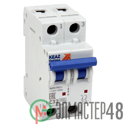 Выключатель автоматический модульный 2п C 16А 6кА OptiDin BM63-2C16-УХЛ3 КЭАЗ 260599