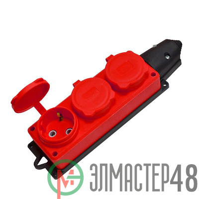 Колодка 3-м 1-ф с заглушками "КОМПАКТ" каучук красн. Universal 3073