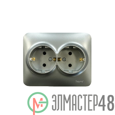 Розетка 2-м Karina Life с заземл. ПБТ мат. серебро LEZARD 708-4300-127B