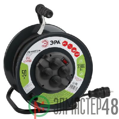 Удлинитель силовой RMx-4es-3x1.5-50m-IP44(KG) на метал. катушке с/з 4гнезда 50м КГ 3х1.5 Эра Б0046804