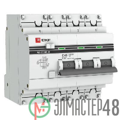 Выключатель авт. диф. тока 3п+N C 40А 30мА тип AC 4.5kA АД-32 PROxima EKF DA32-40-30-4P-pro