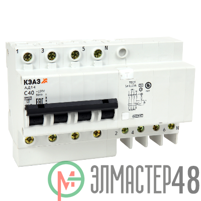 Выключатель автоматический дифференциального тока 4п C 40А 30мА тип A 4.5кА АД14-42 УХЛ4 КЭАЗ 141609